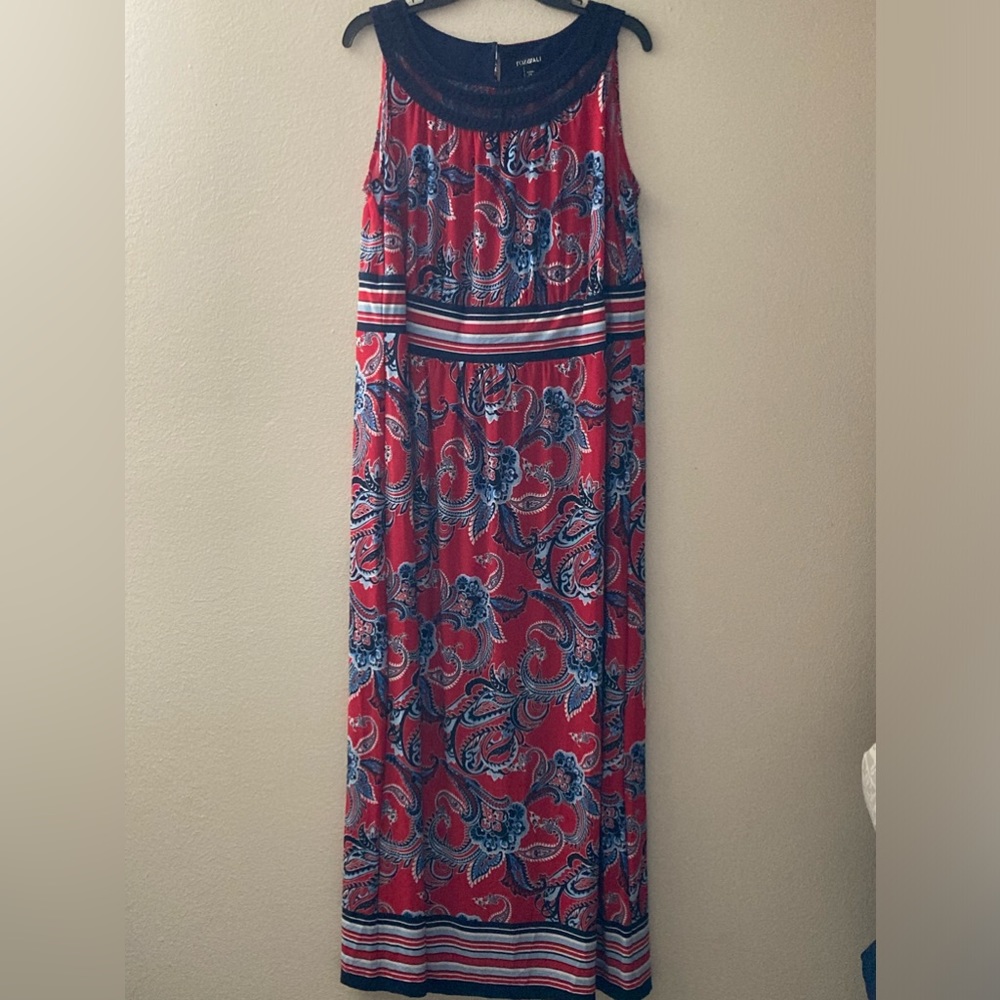 roz&ALI red and blue sleeveless maxi dress